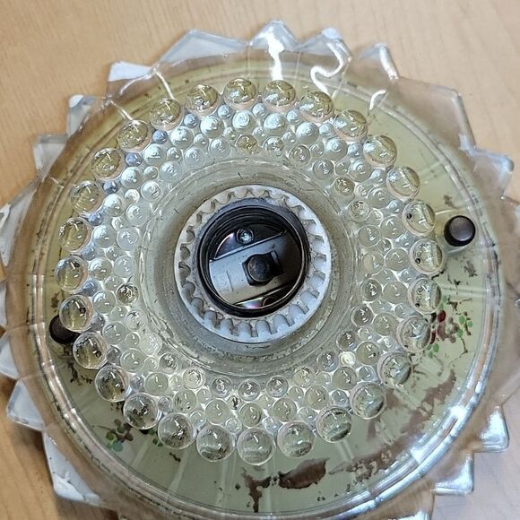 VINTAGE ART DECO STARBURST clear painted GLASS CEILING LIGHT SHADE flush socket - Picture 3 of 6